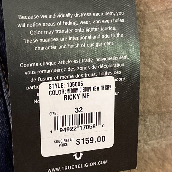 NWT True religion men’s Ricky  jeans distressed - Picture 15 of 15